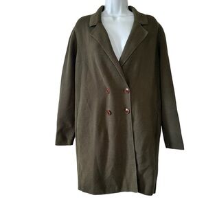 Banana Republic Women’s Olive Green Double-Breasted Knit Longline Coat- Medium